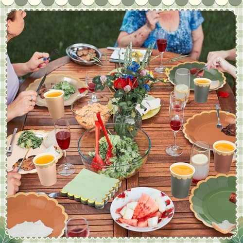 Mimorou 338 Pcs Sage Green and Brown Plates Napkins Cups Flatware Set - Image 6