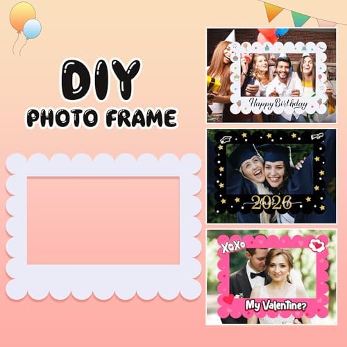 Beeveer 32 x 24 in Large Photo Booth Frame Props,White Scalloped Horizontal - Image 4