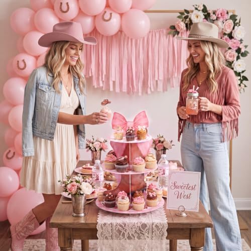 3 Tier Western Cowgirl Party Cupcake Stand Pink Bow Cupcake Tower - Image 6