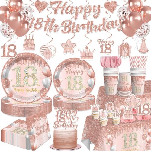 193Pcs Xynic 18th Birthday Decorations for Girls Tableware Set, Serves 25 by Unknown