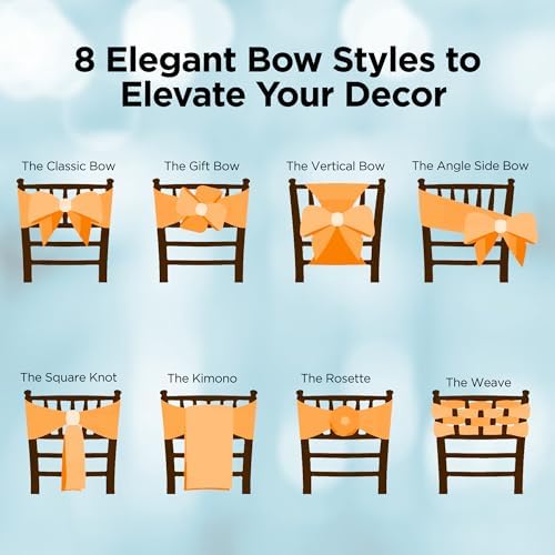 Leading Linens 12 pcs Orange 108"x8" Satin Bow Sash Chair Cover Decoration - Image 5