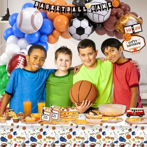 Winrayk 130Pcs Sports Birthday Party Decorations Supplies Sports Balloon Arch Backdrop Tablecloth Football Soccer Baseball Glove Basketball Volleyball Balloon Kid Sport Themed Birthday Party Supplies - Image 6