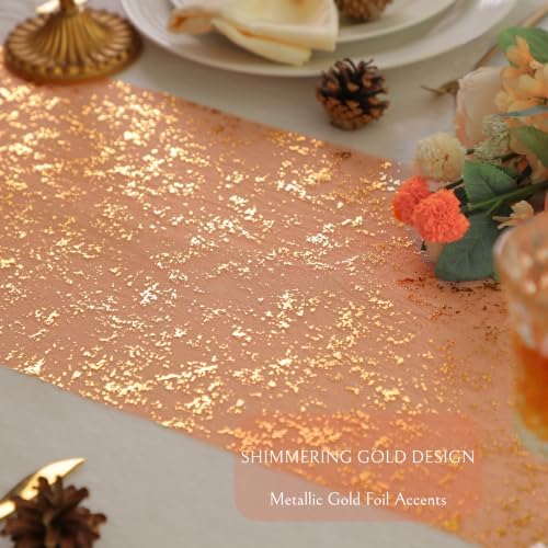 Snowkingdom 2Pcs Burnt Orange Gold Table Runner Fall Thanksgiving Decor - Image 3