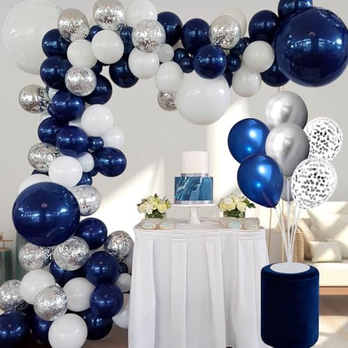 6 Set Balloon Stand Kit for Table Centerpieces With Balloon and Base Party Decorations for Birthday Wedding Retirement Graduation Baby Shower (Navy Silver) - Image 2
