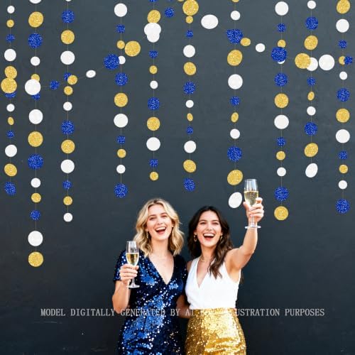 Royal Blue Gold White Party Polka Dot Garland Dark Blue Glitter Gold White Hanging Paper Circle Dots Streamer for Birthday Graduation Wedding Shower Retirement Nautical Party Decorations Supplies - Image 7