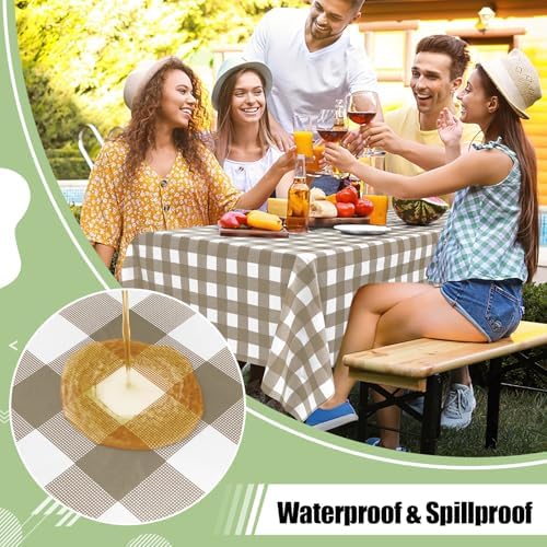 misaya 12 Packs Khaki White Buffalo Gingham Plastic Disposable Table Cloth - Image 3
