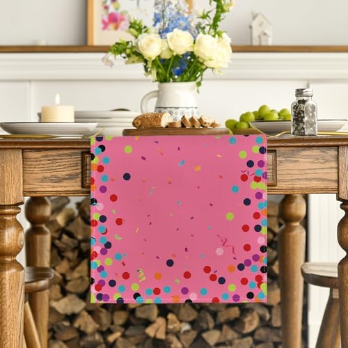 Artoid Mode Polka Dot Pink Happy Birthday Table Runner, Seasonal Kitchen Dining Table Decoration for Home Party Decor 13x90 Inch - Image 2