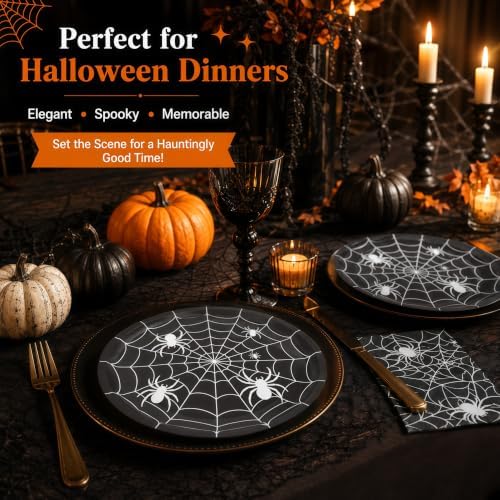 Halloween Plates and Napkins Set, 50-Piece Spider Web Party Set - Image 6