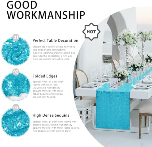 10 Packs 12 x 72 inches Turquoise Sequin Table Runner - Image 3
