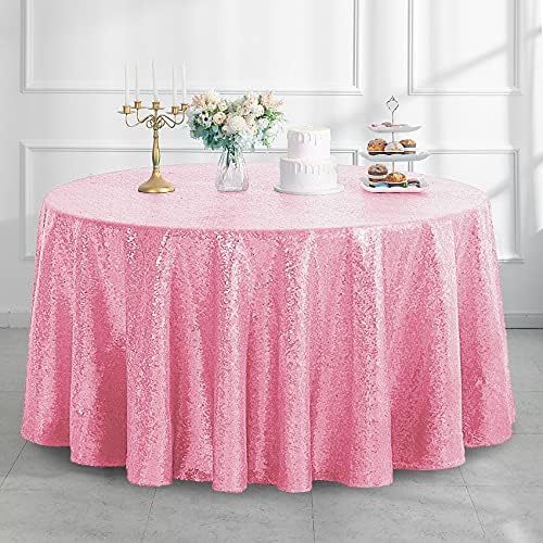 Pufogu 50" Round Pink Sequin Tablecloth Glitter Pink Table Cloths for Birthday Wedding Bridal Baby Shower Party Decorations by Pufogu
