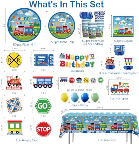Xynic Train Birthday Decorations Plates and Napkins Set, Serve 50 Guests - Image 2