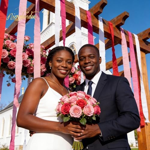 NICROLANDEE 5 Rolls Pink Red White Crepe Paper Streamers for Wedding, Birthday, Valentine's Day Decorations, Bachelorette, Bridal Baby Shower, Backdrop or Photo Booth - Image 4