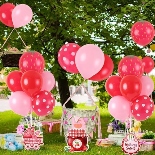 6 Sets Strawberry Balloon Stand Kit for Table Strawberry Baby Shower Centerpieces with Balloon Sweet Strawberry Party Balloon Decorations for Girls Strawberry Birthday Themed Supplies - Image 6