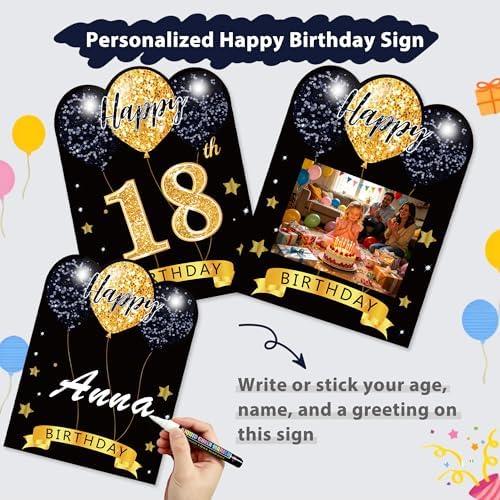 18 Pcs Happy Birthday Yard Sign with Stakes, Black Happy Birthday Yard Sign with 49.2 Ft LED Light, 16 In Large Personalized Happy Birthday Sign, Waterproof Lawn Garden Birthday Party Decorations - Image 3