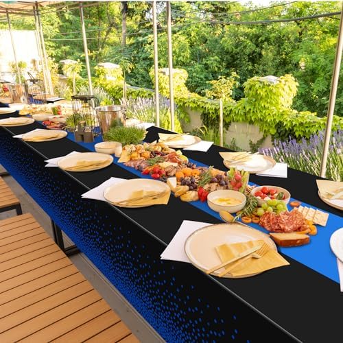 MASHAN 3Pcs Black and Blue Tablecloth Party Decorations,Plastic Black Table Cloth Printed Blue Table Runner Disposable Rectangle Cover for Birthday Wedding Anniversary Graduation Party,54 x108 Inch - Image 7