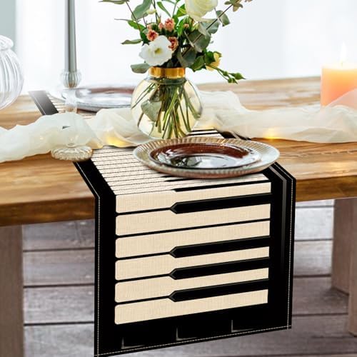 Piano Keyboard Dining Table Runner, Musical Burlap Kitchen Decoration - Image 6