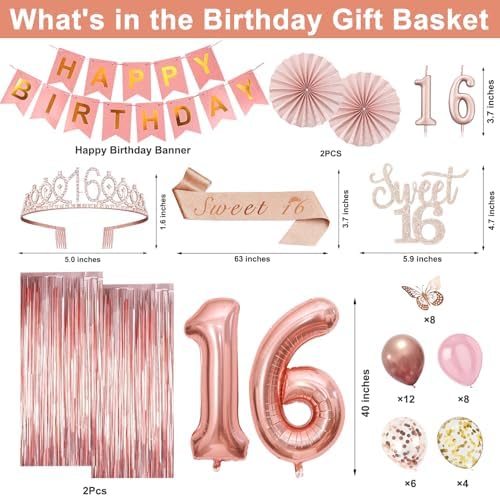 Juesly Sweet 16 Party Decorations for Girls, 50pcs 16 Year Old Birthday Set - Image 3