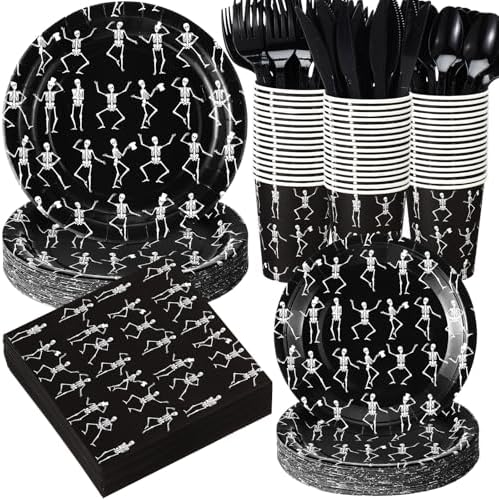 Pickmesh 400 Pcs Halloween Skeleton Plates and Napkins Party Supplies Set by Pickmesh