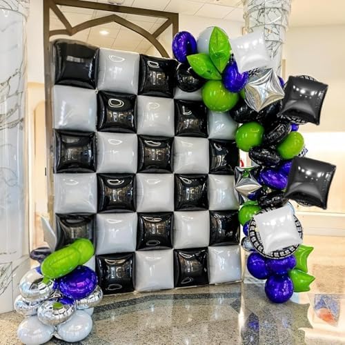 25PCS Black Pearl White Square Foil Balloons Wall Backdrop - Image 3