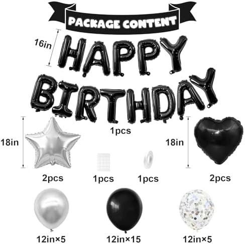 Black and Silver Birthday Decorations with Black Silver Balloons for Men - Image 2