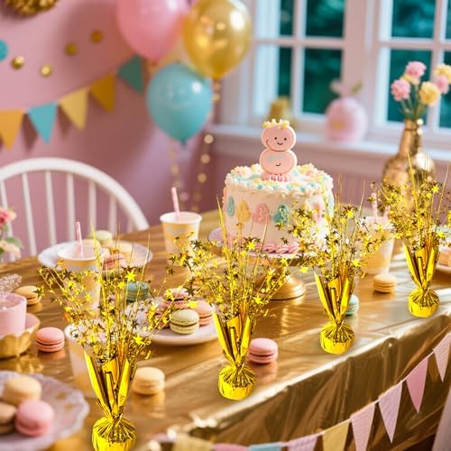 FUBININA 6 Pack Metallic Foil Spray Centerpiece Star Table Decoration Burst Table Centerpieces for Birthday New Years Nye Wedding Anniversary Graduation Holiday Party Supplies Decor, Gold - Image 6
