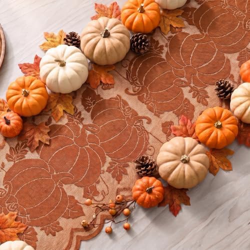 Artoid Mode Lace Jacquard Pumpkin Leaf Fall Table Runner 13x72 Inch - Image 4