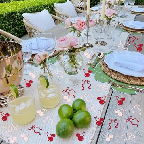 200Pcs Double-sided Pink Bows & Red Cherry Confetti Cherry Fruit Table Confetti Bow Table Decorations for Baby Shower Girls Birthday Engagement Bachelorette Party Decoration Party Confetti Supplies - Image 2