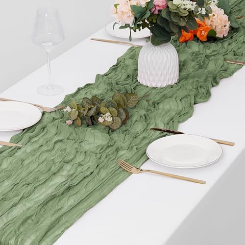 15 Pack Sage Green Cheesecloth Table Runner 17 x 108 inch Cheese Cloth Table Runners 9ft Green Table Runner Rustic Romantic Sheer Gauze Runner for Wedding Party Baby Shower Table Decoration - Image 4