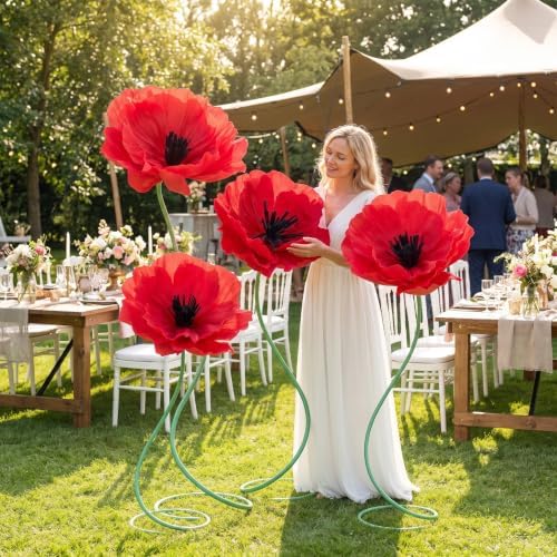 4 Pcs 5ft Giant Red Poppy Flower Back to School Decor - Image 4