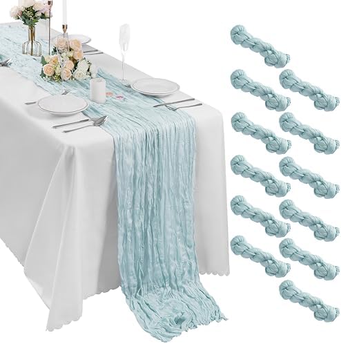 Bailarina 12 Pack Cheesecloth Table Runner 17x108 Inch Long Gauze Cheese Cloth 9ft Wrinkled Sheer Table Runner for Wedding Reception Birthday Party Table Decoration (Light Blue) - Image 3
