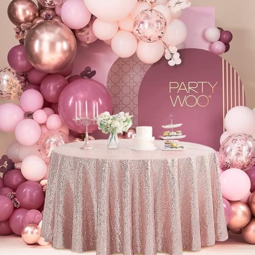 Pufogu 120" Round Rose Gold Sequin Tablecloth Glitter White Table Cloths for Birthday Wedding Bridal Baby Shower Party Decorations - Image 7