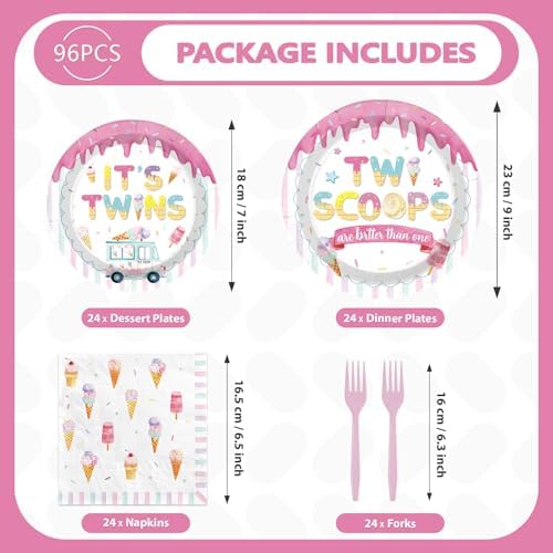 96Pcs Twins Baby Shower Party Decorations for Twins Girls Boys, Serves 24 - Image 5