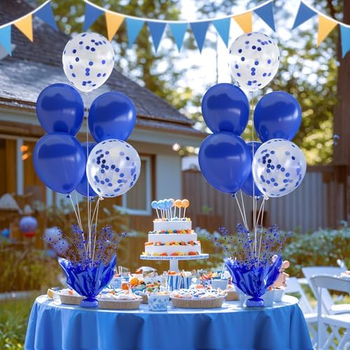 4 Set Royal Blue Table Balloons Foil Spray Centerpiece with Royal Blue and Confetti Balloons Stand Kit for Birthday Party Girls Baby Shower Wedding Bridal Shower Prom Graduation Table Decorations - Image 3