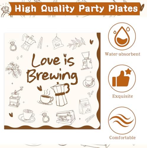 Love is Brewing Bridal Shower Decorations - 96 Pcs Coffee Bridal Shower Plates Napkins Forks Decorations, Coffee Bar Party Tableware for Wedding Engagement Bachelorette Serves 24 - Image 4