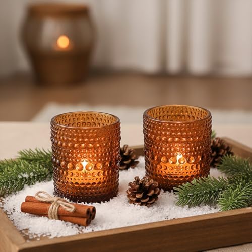 12 Pack Votive Candle Holders, Amber Vintage Candles Holders for Christmas - Image 6