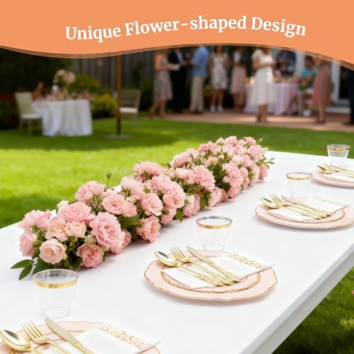 AIRE Pink Gold Plastic Plates Set, 175PCS Disposable Dinnerware for 25 - Image 6