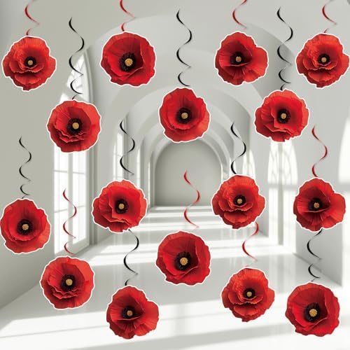 60Pcs Artificial Red Poppy Flowers Hanging Swirls Decorations Halloween Poppies Fake Flowers Ceiling Hanging Streamers Floral Birthday Party Ornaments for Witch Birthday Shower Party Favor Supplies by ojustbeok