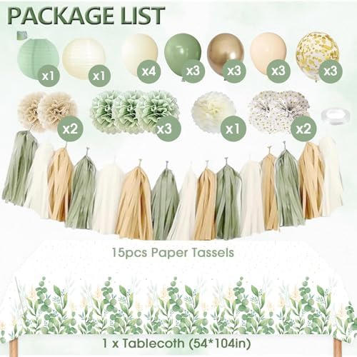 Sage Green Baby Shower Decorations Gender Neutral Baby Shower Decorations Welcome Baby Banner Sage Green Balloons Paper Lanterns Pom Tablecloth Neutral Gender Reveal Birthday Party Supplies - Image 3