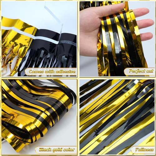 6Pack 3.3Ft x 6.6Ft Graduation Foil Fringe Curtain Backdrop Decorations, Black Gold Metallic Tinsel Foil Streamers Curtain Photo Booth Background for Graduation Prom Wedding Birthday Party Decorations - Image 4