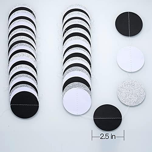WEVEN Black White Silver Glitter Paper Garland Circle Dot Streamer Banner for Graduation Bridal Shower Wedding Birthday Party Decorations, 2.5" in Diameter, 20 Feet in Total - Image 3