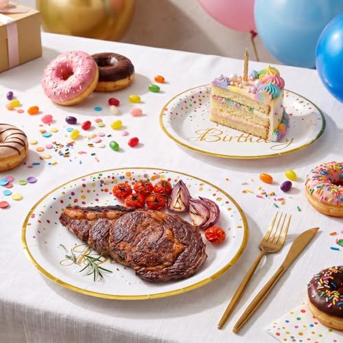 175PCS White Happy Birthday Plates Dinnerware Set, Napkins & Cups, Serve 25 - Image 4