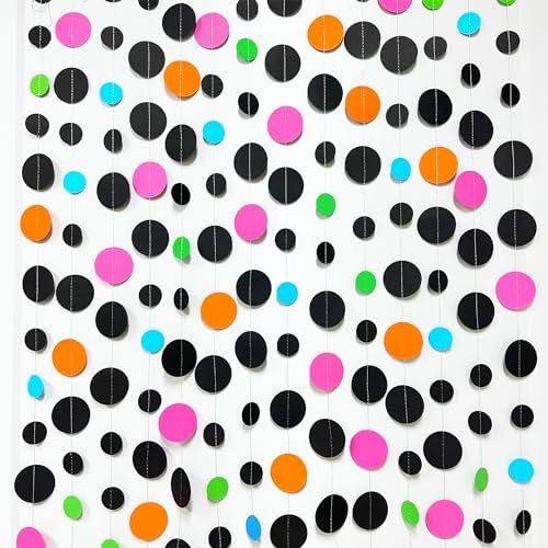 Black and Colorful Circle Dots Hanging Paper Streamer Black Multi-Color Polka Dot Banner for Birthday Bachelorette Wedding Shower Fiesta Disco Halloween Party Decorations Supplies - Image 3