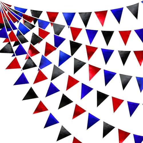 Navy Blue Red Black Party Decorations Metallic Fabric Triangle Pennant Banner Flag Bunting Garland for Graduations Birthday Retirement 4th of July USA Patriotic Veterans Party Decorations Supplies by pinkblume