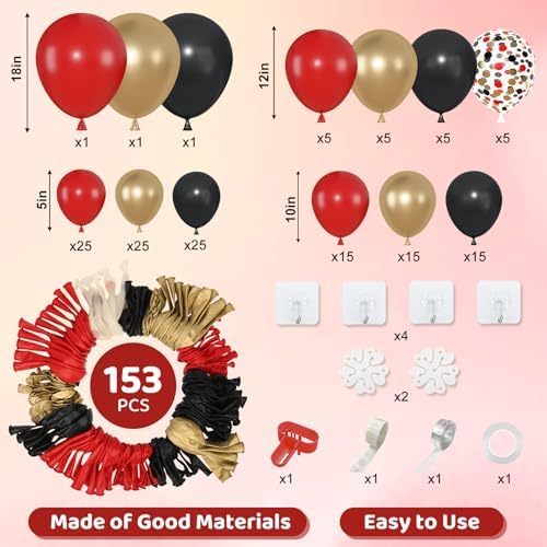 Amandir 153pcs Red Black Gold Balloon Garland Arch Kit Different Sizes - Image 2