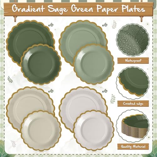 Mimorou 169 Pcs Sage Green Plates Napkins Cups Flatware Set - Image 4