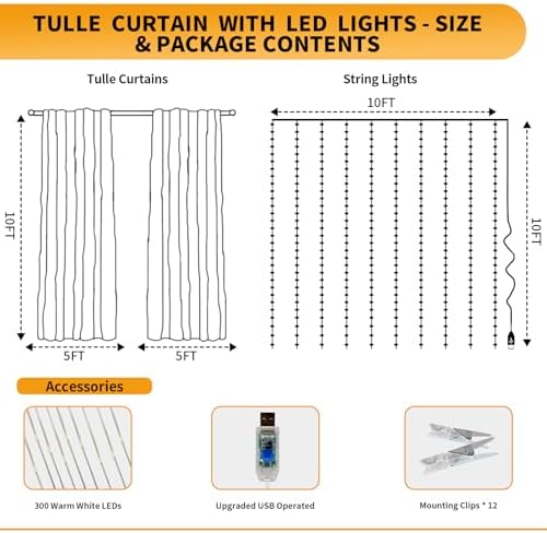 Lavender Tulle Backdrop Curtain with Lights for Decor, 10x10FT - Image 3