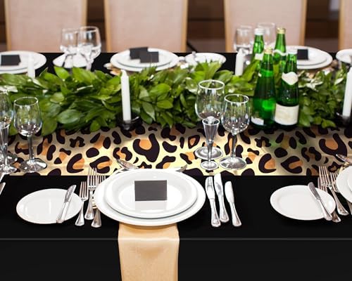 Buryeah 6 Pcs 54 x 108'' Plastic Disposable Leopard Tablecloth, Black - Image 6