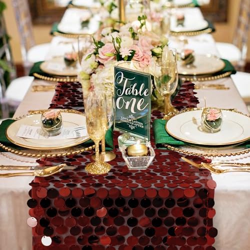 Pufogu Burgundy Glitter Premium Sequin Table Runner, 12" x 108", Rectangle, Multi-Purpose for Halloween, Christmas, Wedding, Birthday, Banquet Decor (1 Pack) - Image 2