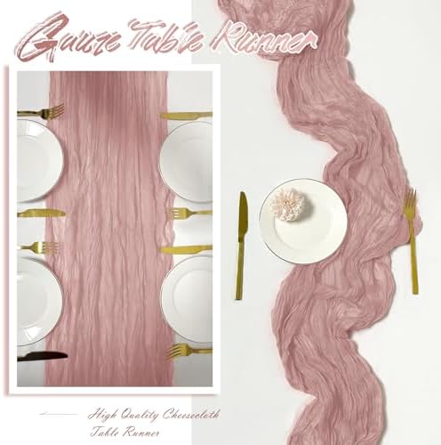 15 Pack Dusty Pink Cheesecloth Table Runner 17 x 108 inch Cheese Cloth Table Runners 9ft Pink Table Runner Rustic Romantic Sheer Gauze Runner for Wedding Party Baby Shower Table Decoration - Image 6