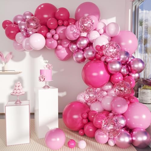 MEBAY Pink Balloon Arch Kit, 146 PCS Hot Pink Light Pastel Pink Metallic Balloons Garland with Confetti for Bridal Baby Shower Birthday Princess Wedding Party Decorations by MEBAY